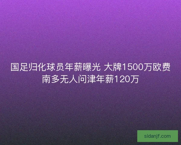 国足归化球员年薪曝光 大牌1500万欧费南多无人问津年薪120万